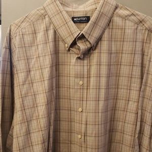 Men's tan print dress shirt 3XL